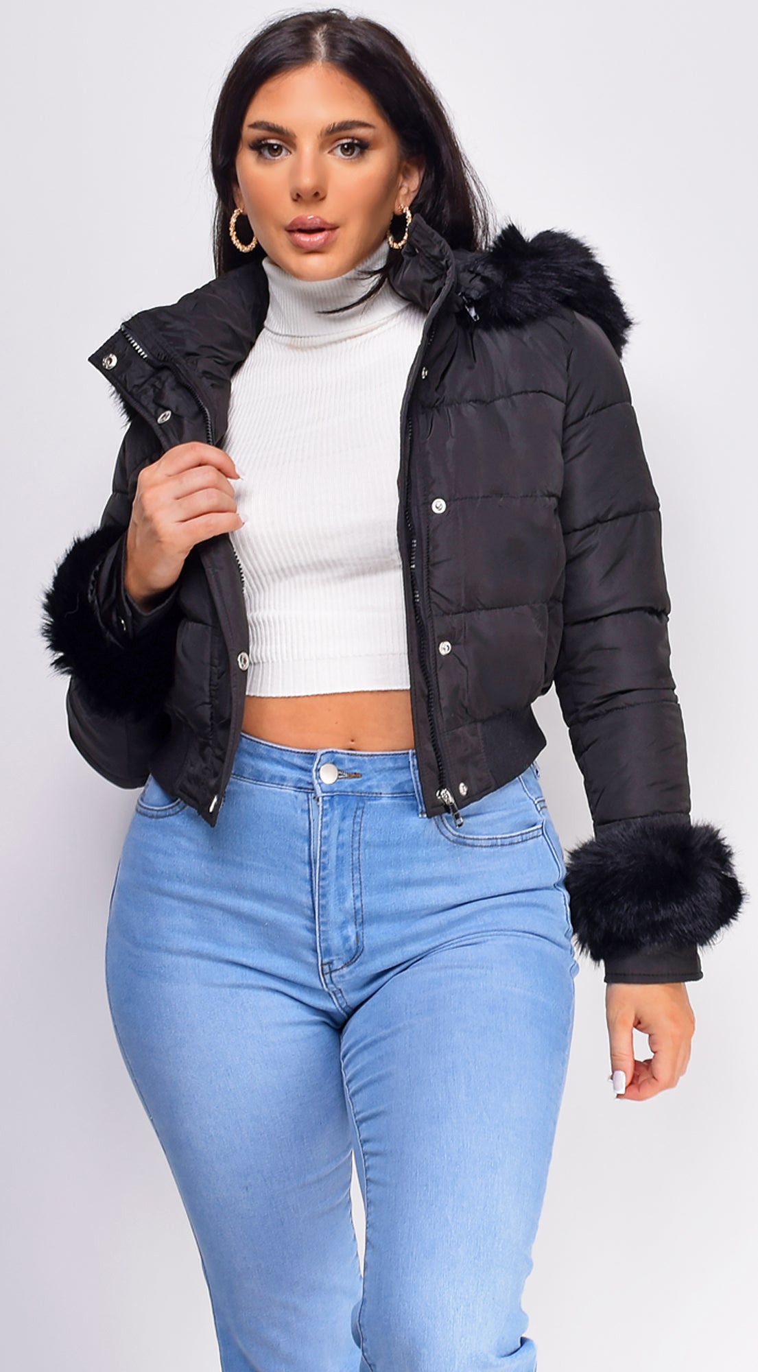 Tawny Black Puffer Faux Fur Jacket