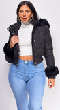 Tawny Black Puffer Faux Fur Jacket