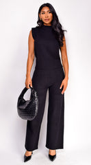 Lania Mock Neck Set - Black