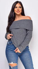 Fayola Charcoal Gray Off Shoulder Sweater Top