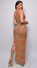 Alessandra Brown Rhinestone Maxi Dress close-up of rhinestone accents