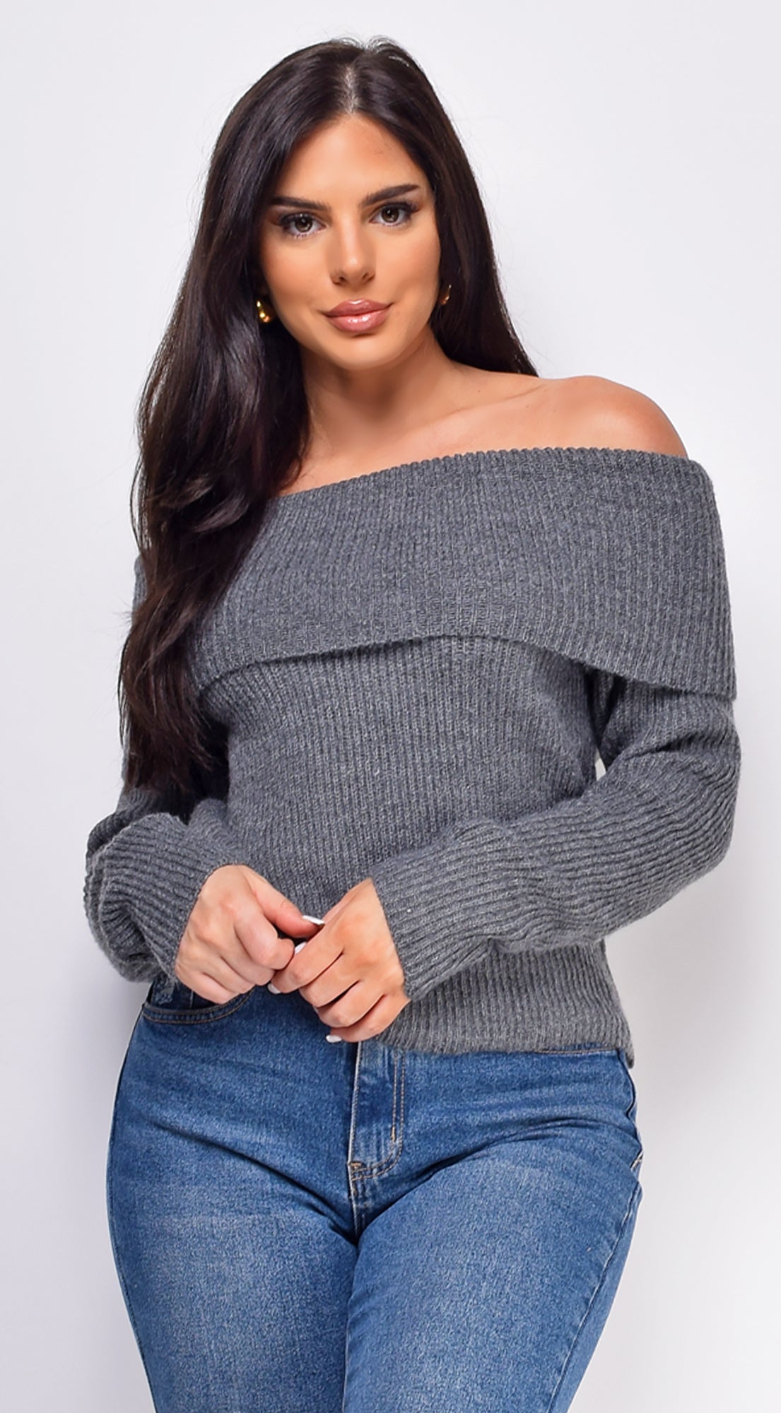 Fayola Charcoal Gray Off Shoulder Sweater Top