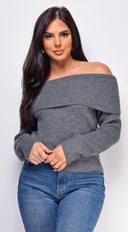Fayola Charcoal Gray Off Shoulder Sweater Top styled outfit flat lay