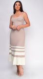 Deia Beige Ribbed Striped Hem Midi Dress