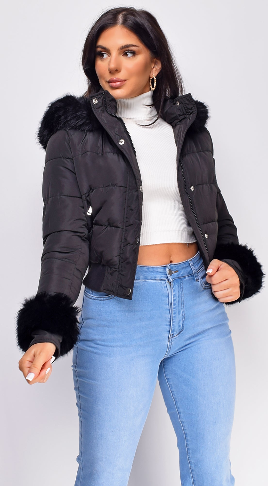 Tawny Black Puffer Faux Fur Jacket