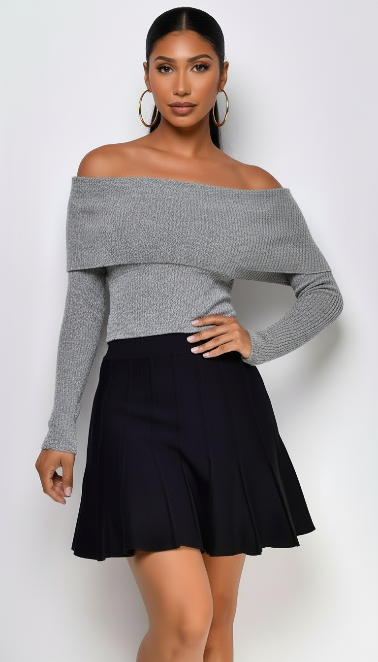 Agata Off Shoulder Sweater Top - Gray
