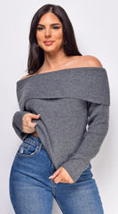 Fayola Charcoal Gray Off Shoulder Sweater Top