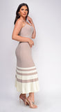 Deia Beige Ribbed Striped Hem Midi Dress