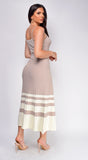 Deia Beige Ribbed Striped Hem Midi Dress