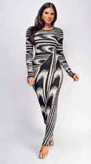 Tova Black Abstract Print Long Sleeve Maxi Dress