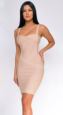 nude bodycon bandage dress Herve Leger Nude Bodycon Bandage Elissa Dress Small