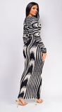 Tova Black Abstract Print Long Sleeve Maxi Dress