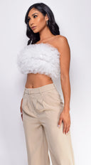 Ryan Mesh Tulle Tube Top in White close-up of mesh panel detail