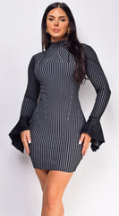 Candra Black High Neck Ribbed Mini Dress