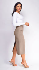 Hailey Front Pocket Midi Skirt - Beige