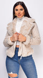 Blaer Cream Beige Suede Faux Fur Moto Jacket