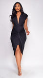 Majorca Black Front Twist Midi Dress