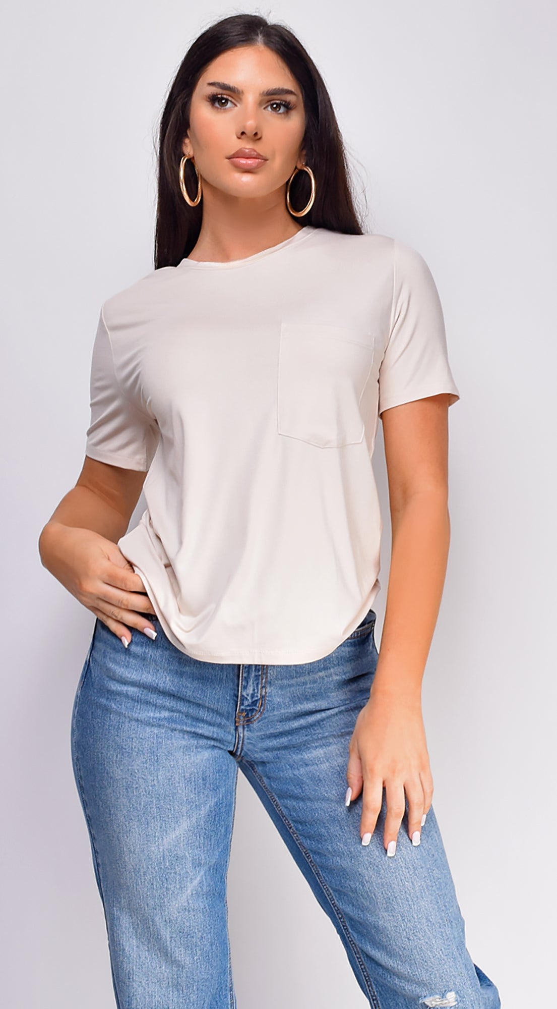 Alina Cream Beige Basic T-Shirt Top