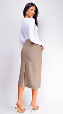 Hailey Front Pocket Midi Skirt - Beige