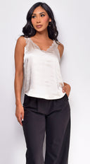 Seneca Cream Beige Lace Trim Cami Top