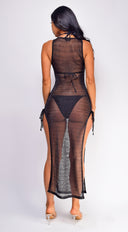 Island Hideout Black Side Slit Cover Up side profile view on model