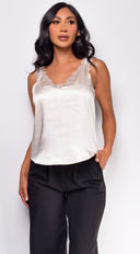 Seneca Cream Beige Lace Trim Cami Top