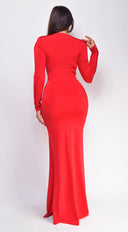 Gianna Red Front Twist Maxi Dress close-up of fabric and construction