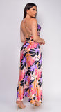 Anastasia Purple Multi Color Floral Print Cowl Neck Satin Maxi Dress