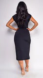 Majorca Black Front Twist Midi Dress