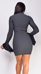 Candra Black High Neck Ribbed Mini Dress