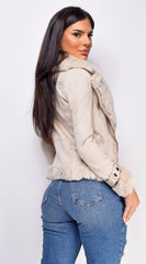 Blaer Cream Beige Suede Faux Fur Moto Jacket