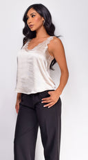 Seneca Cream Beige Lace Trim Cami Top