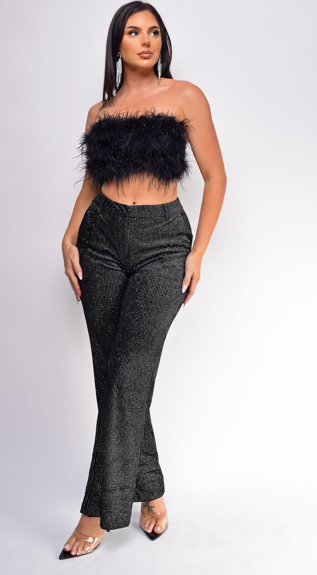 Orabela Black Glitter Velvet Pants