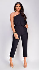 Vanessa Black One Shoulder Jumpsuit - Black