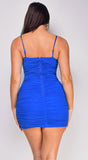 Pia Blue Mesh Ruched Mini Dress