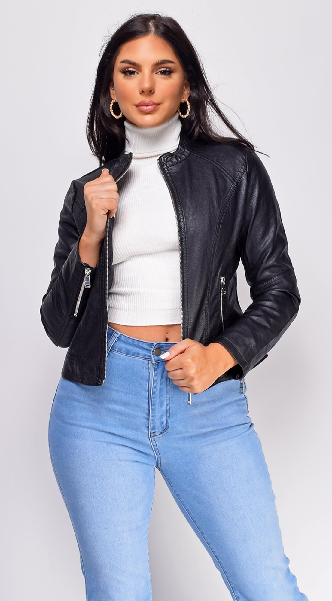 Sona Black Classic Faux Leather Jacket