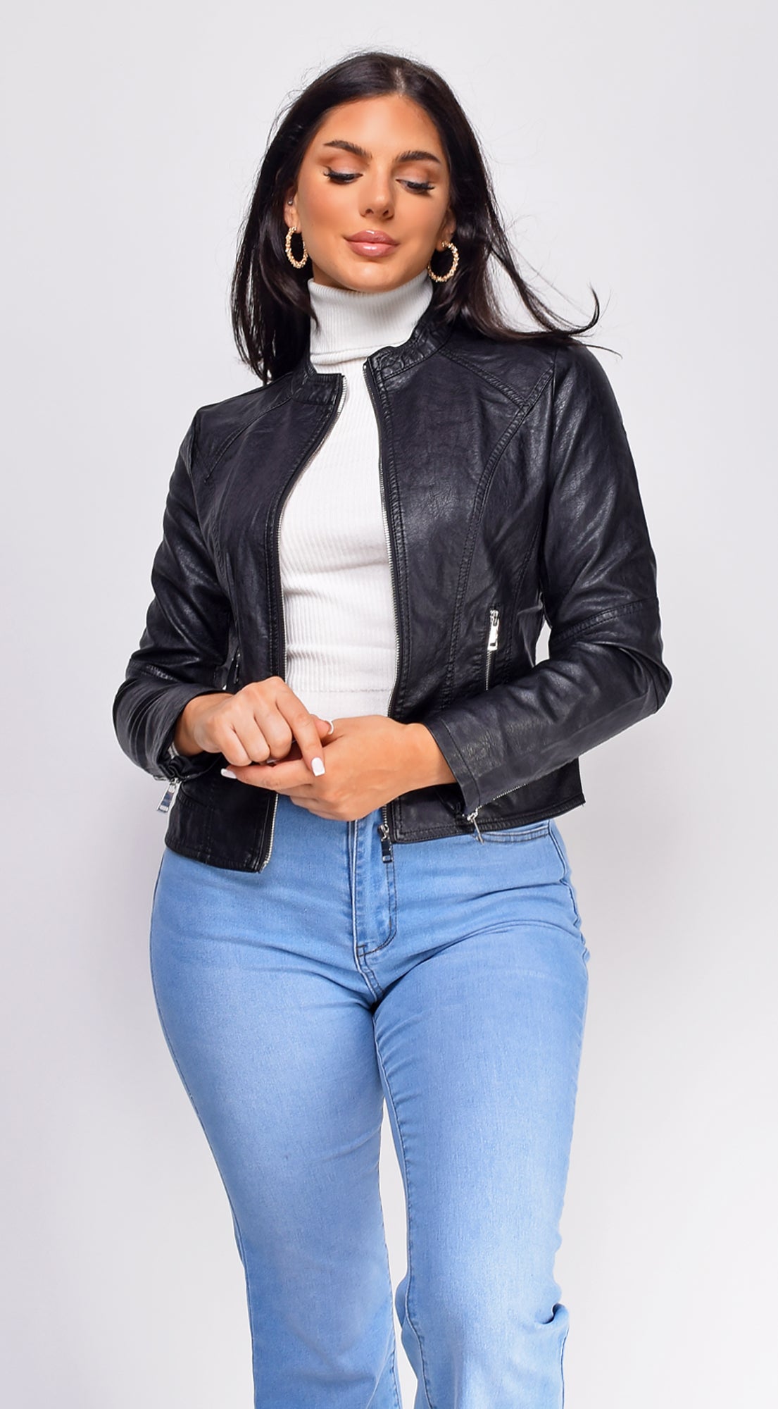 Sona Black Classic Faux Leather Jacket