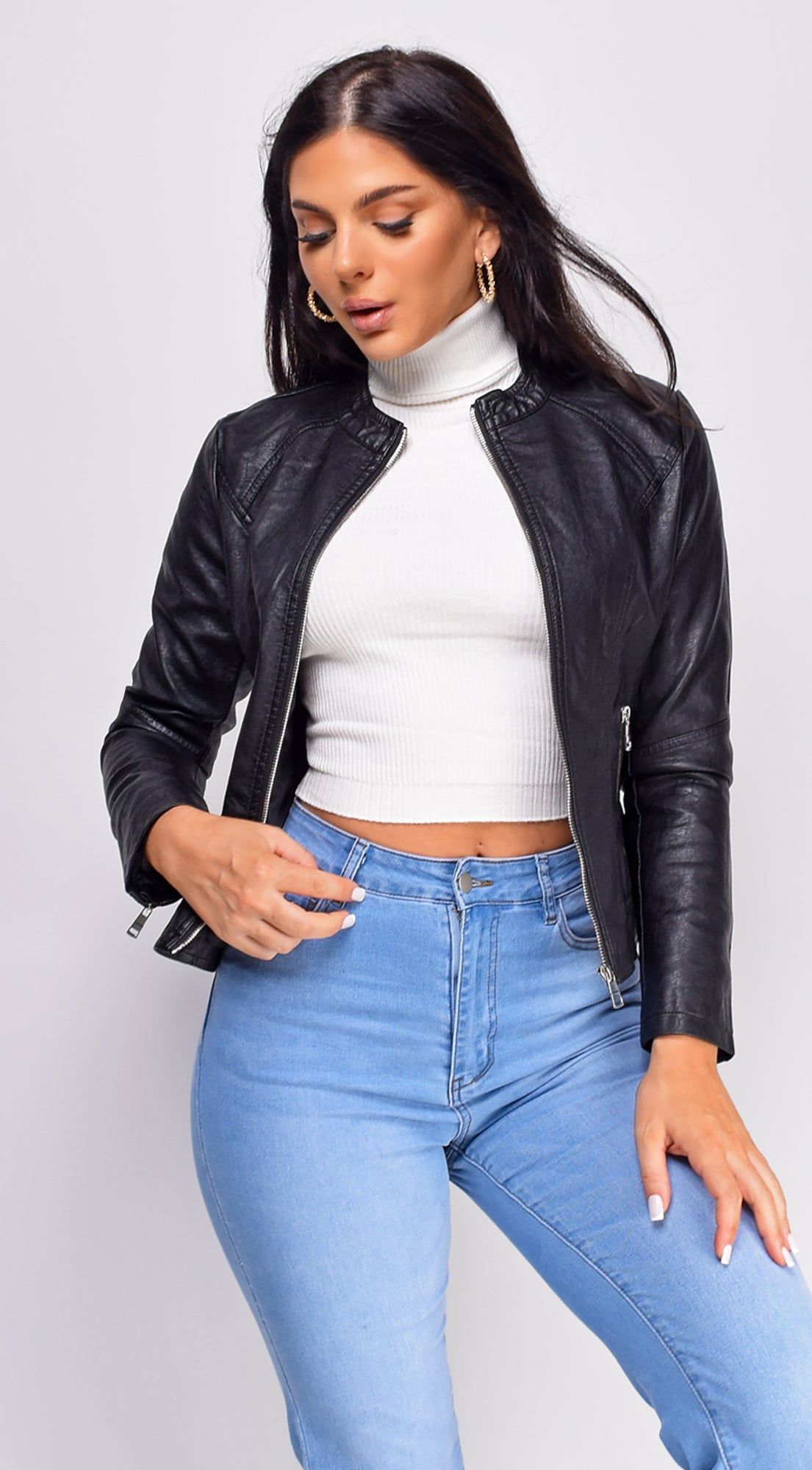 Sona Black Classic Faux Leather Jacket