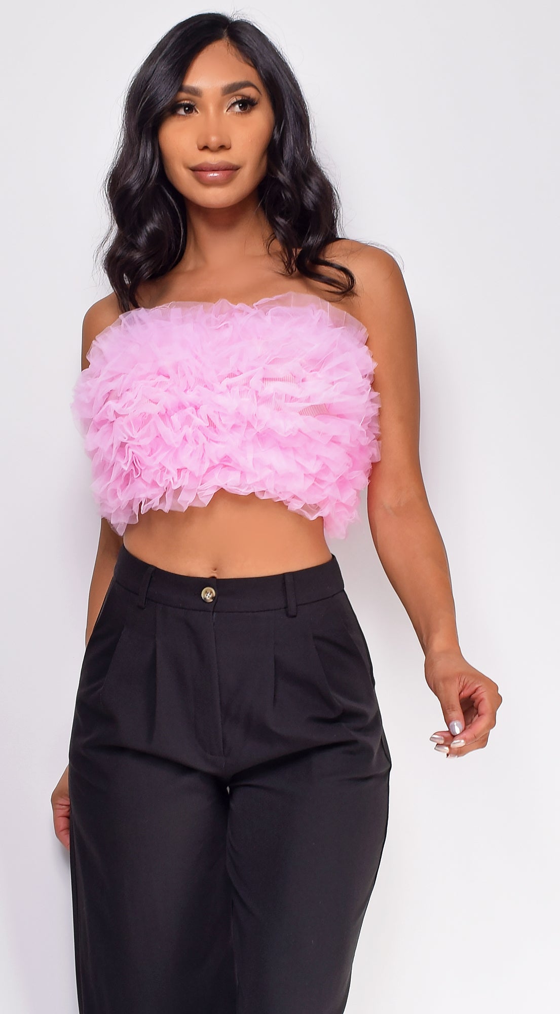 Ryan Pink Mesh Tulle Tube Top