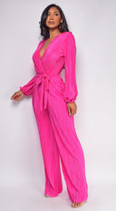 Juna Surplice Jumpsuit in Pink side profile view on model