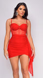 Neela Red Caged Mesh Mini Dress