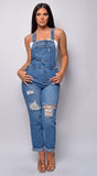 Enzo Blue Medium Wash Destructed Denim Overalls
