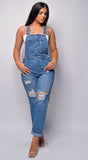 Enzo Blue Medium Wash Destructed Denim Overalls
