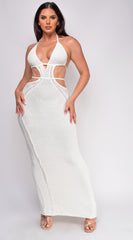 Espanola Natural Beige Crochet Maxi Dress