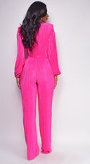 Juna Surplice Jumpsuit in Pink close-up of fabric and construction
