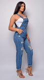 Enzo Blue Medium Wash Destructed Denim Overalls