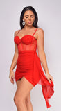 Neela Red Caged Mesh Mini Dress