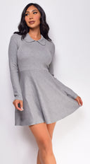 Korin Gray Knit Sweater Mini Dress styled outfit flat lay