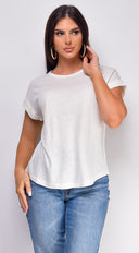 Valeria Basic Linen T-Shirt Top - White