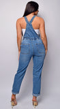 Enzo Blue Medium Wash Destructed Denim Overalls